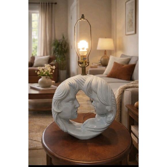 Postmodern Blue Gloss Ceramic Him/Her Face Table Lamp